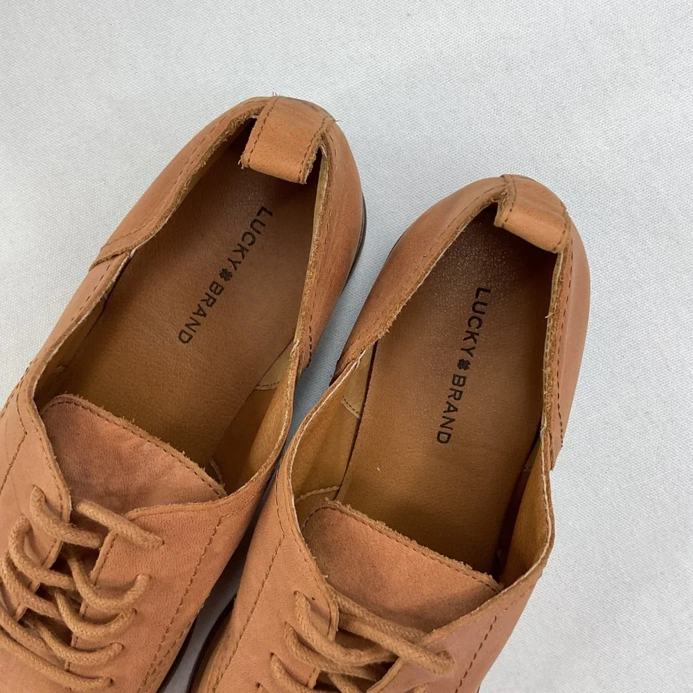 Lucky Brand Shoes Efinnia Tan Leather Oxford Lace Up Flat Womens 10 LP-EFINNIA